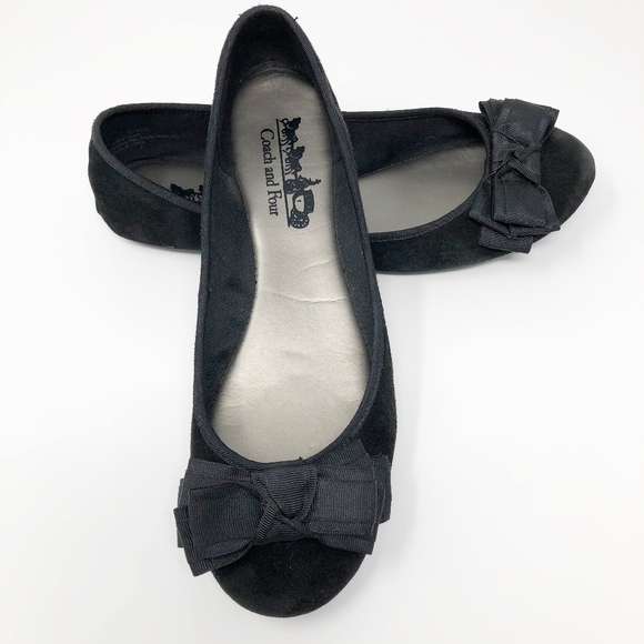 Coach and Four Shoes - Coach and Four Black Suede Flats with Bows